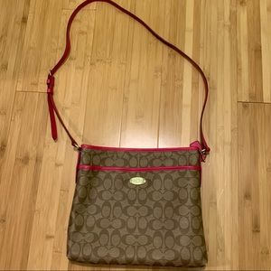 Coach Crossbody Signature Canvas Hot Pink Accents